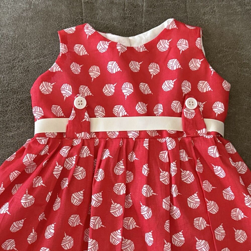 Baby Girl Dress 6-12 Months Red White Print Ribbon Sleeveless Cute - Picture 4 of 12